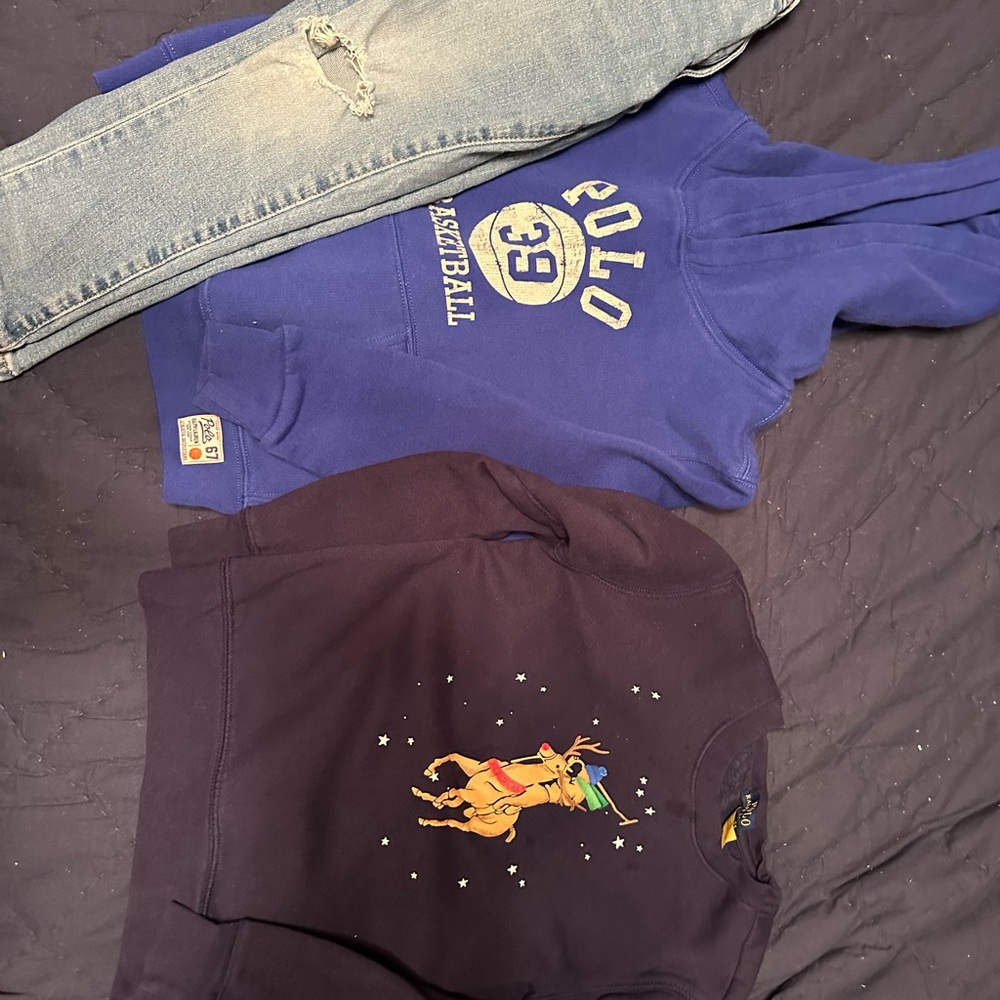 Polo Blue Hoodie and Reindeer Sweatshirt